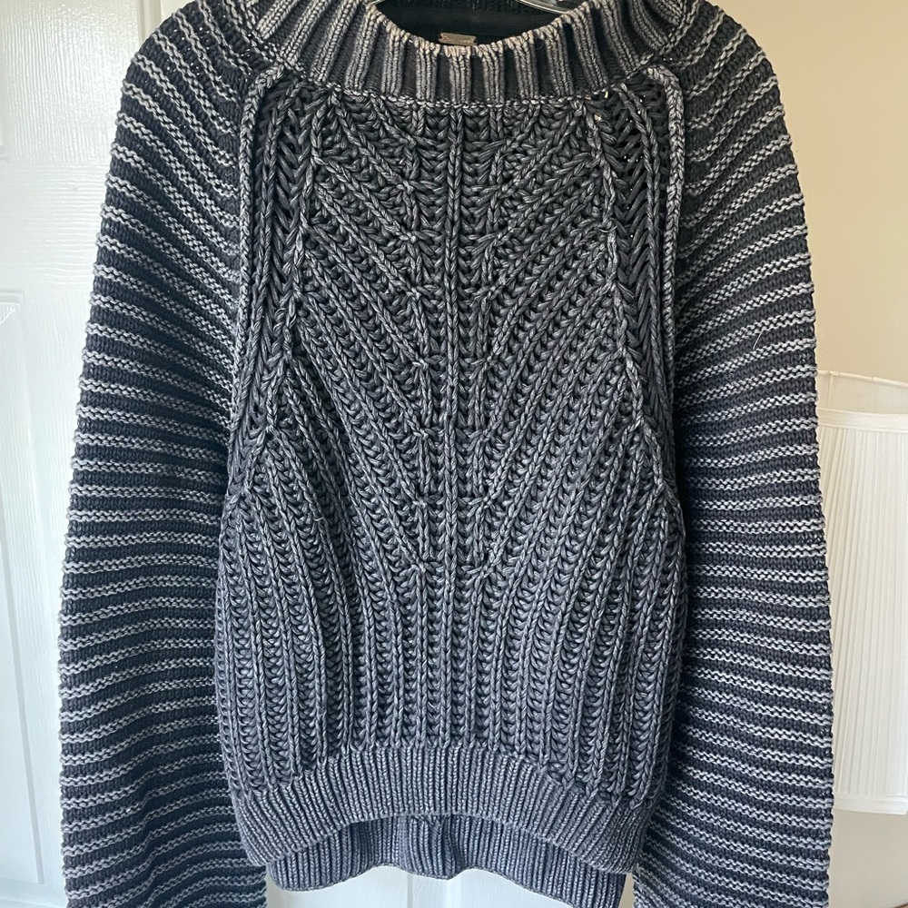 Free People. Medium Charcoal/Black Ribbed Knit Sweater